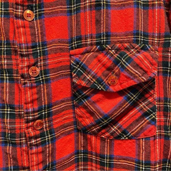 [M] Vintage Women’s Red Black & Yellow Plaid Pattern Casual Button Down Shirt - Picture 9 of 14